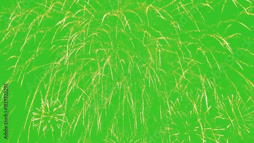 Bright lightning firework display during the festival celebration on green screen background