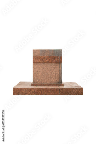Tablou pe pânză Old red granite pedestal with steps is isolated.
