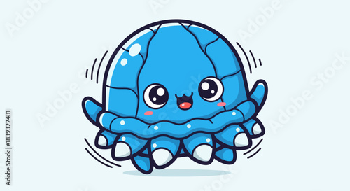 Cute Blue Jellyfish Cartoon Character Illustration.