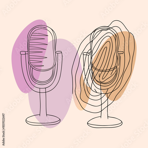 Abstract line art microphones with organic color shapes