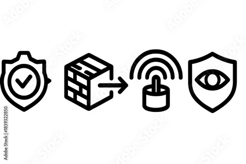 Custody Tracking Icons. Transparent Custody Tracking silhouette set: origin badge, transfer log cube, compliance beacon.