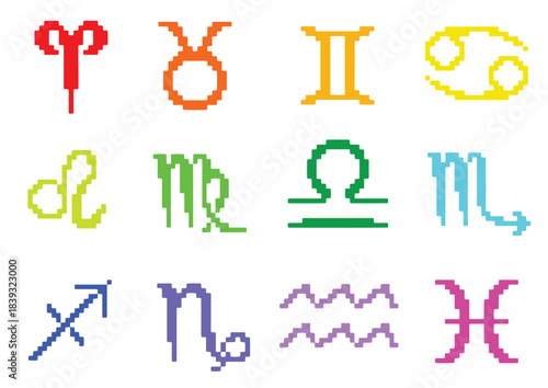 Multicolored zodiac symbols on a white background