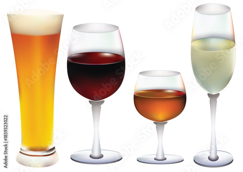 Set of alcoholic drinks in glass goblets