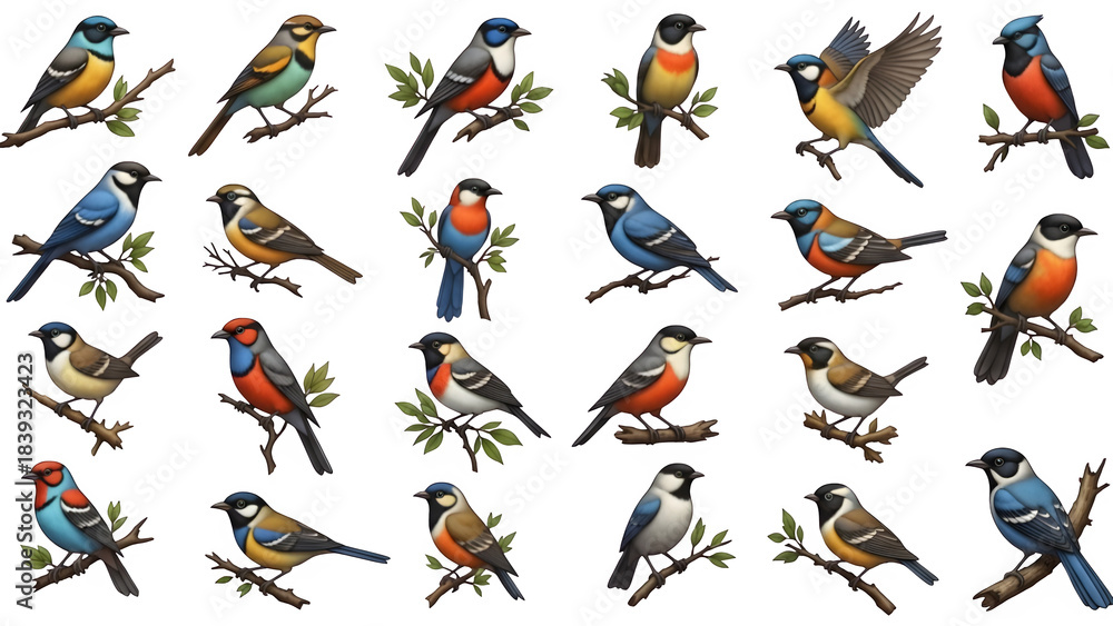 Fototapeta premium Vibrant Colorful Bird Illustration Collection – Detailed Wildlife Artwork