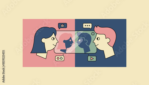 A longing gaze exchanged through a glass phone with each partners image reflected back as they share their day.