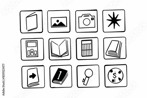 Set of twelve digital icons for e reader functions