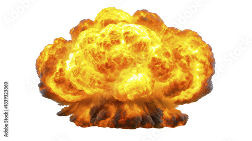 Fiery explosion with bright yellow and orange flames, thick smoke, and dramatic energy, isolated on transparent background, perfect for action scenes or disaster concepts