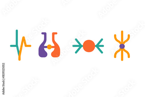 Analog Neural Icons. Analog Neural Architectures flat set: signal dendrite bar, analog synapse link, charge-drift node.