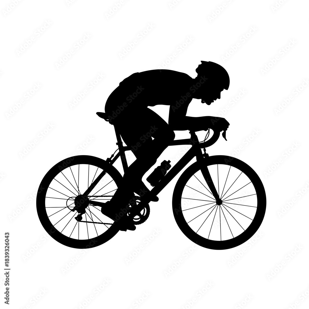 Naklejka premium Dynamic silhouette of a cyclist speeding ahead, embodying fitness, determination, and the thrill of the ride for sports marketing and health campaigns.