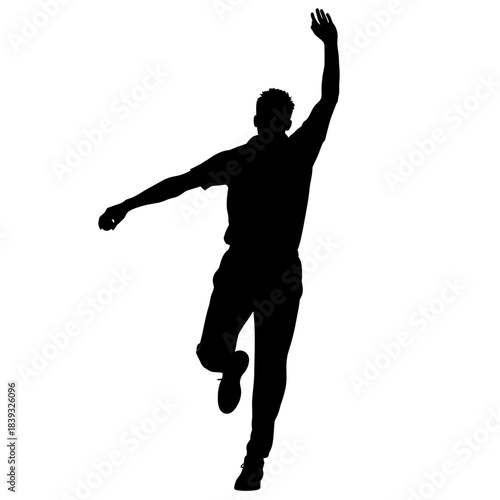 Dynamic silhouette of cricket bowler in action, perfect for sports branding and athletic designs, conveying power, skill, and competitive spirit with style