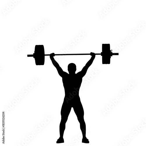 Powerful silhouette of weightlifter holding barbell overhead, symbolizing strength, fitness, and determination for sports and gym advertising campaigns now