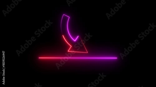 Neon business graph animation. Glowing neon arrow business graph icon animation on black background.