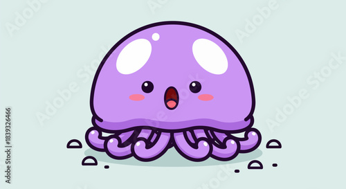 Cute Purple Jellyfish Cartoon Character Illustration.