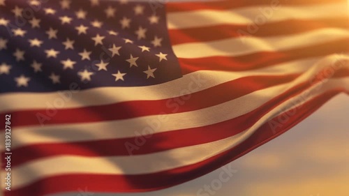 American flag waving in the wind symbolizing national pride