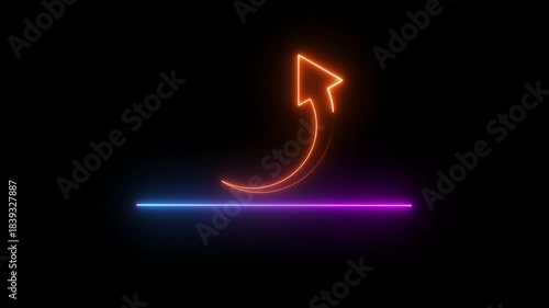 Neon business graph animation. Glowing neon arrow business graph icon animation on black background.