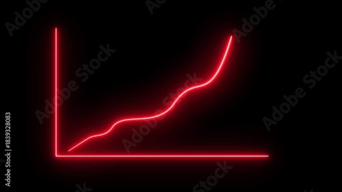 Neon business graph animation. Glowing neon arrow business graph icon animation on black background.