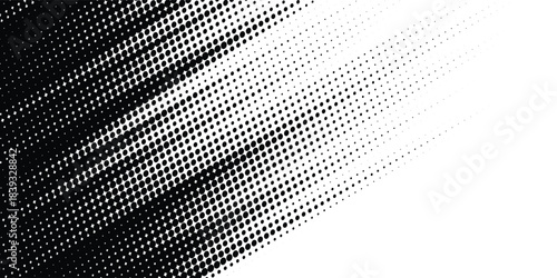 Abstract vector halftone tilted background with grainy stripes. Dotted texture and trendy halftone tonal gradation effect.