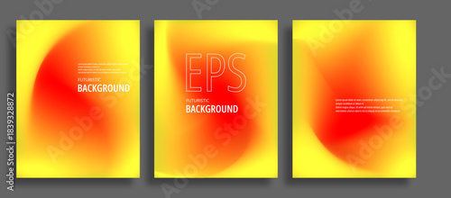 Abstract liquid background set. Yellow and red mesh gradient Effect dark color blend. Blurred fluid colorful mix. Modern design template for web covers, ad banners, posters, brochures, flyers. Vector 