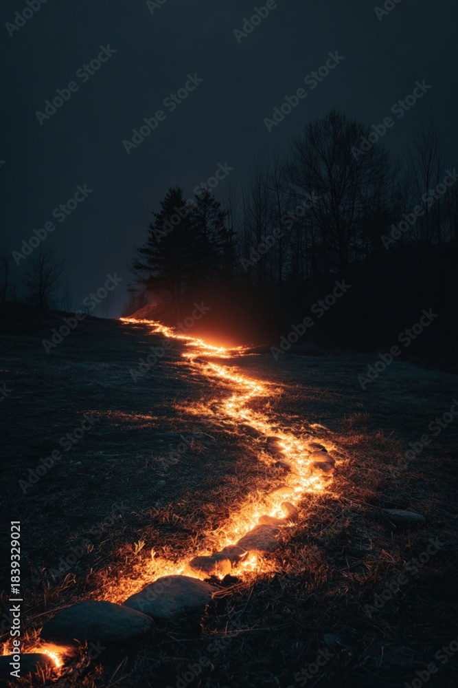 Fototapeta premium Fire trail with dark background