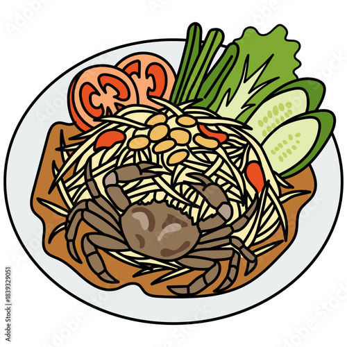 Illustration of Som Tam with Crab
