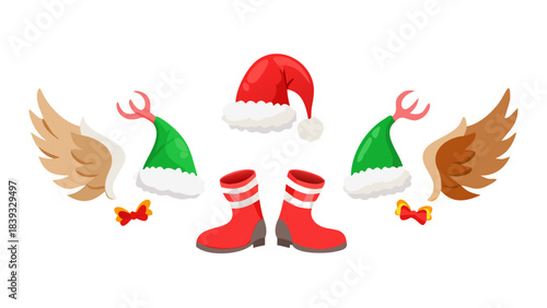 Christmas icon christmas santa hats reindeer antlers elf shoes and angel wings holiday festive season vector illustration vector .icon