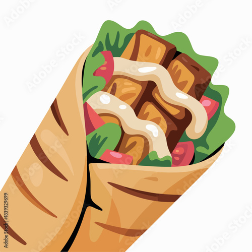 illustration, food, cartoon, design, meat, fast, meal, delicious, restaurant, vector, isolated, traditional, wrap, kebab, turkish, dinner, sandwich, shawarma, roll, fast food, burrito, fastfood, 