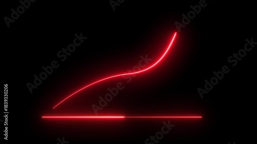 Neon business graph animation. Glowing neon arrow business graph icon animation on black background.