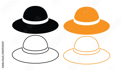 set of hats in black orange outline and white color variations vector illustration