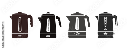 Electric kettle icons in vector style. Colorful symbol representing hot tea.

