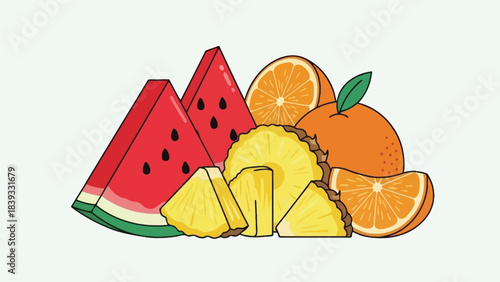 Fresh Tropical Fruit Slices Pile Illustration
