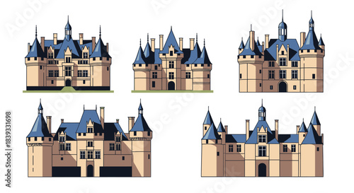 Elegant Medieval Castle Designs Collection with Various Historical Styles