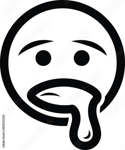 Black and white illustration of a disgusted face emoji