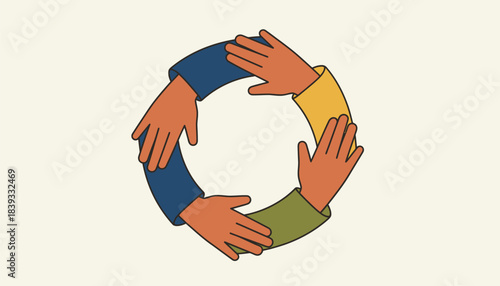 A closeup of hands intertwined in a circle highlighting the connection between dancers as they participate in a community tradition filled with joy.
