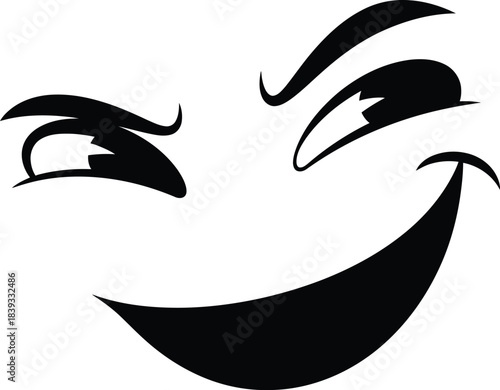 Playful wink face painted with black ink brushstrokes