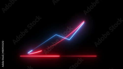 Neon business graph animation. Glowing neon arrow business graph icon animation on black background.