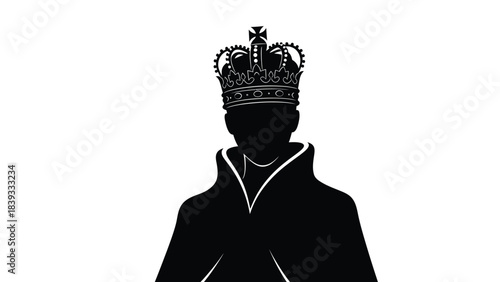 Black Silhouette of a King Wearing a Royal Crown and Cloak