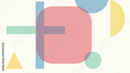 Abstract Geometric Design with Overlapping Pastel Shapes on Cream Background