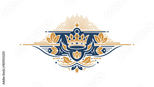 Golden Royal Crown and Lily Flower Ornate Decorative Element