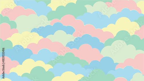 Pastel Colored Clouds Flat Vector Seamless Pattern Background