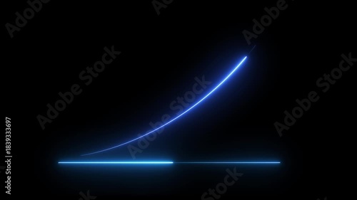 Neon business graph animation. Glowing neon arrow business graph icon animation on black background.