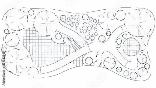 Conceptual Landscape Design Master Plan Top View Line Art Illustration