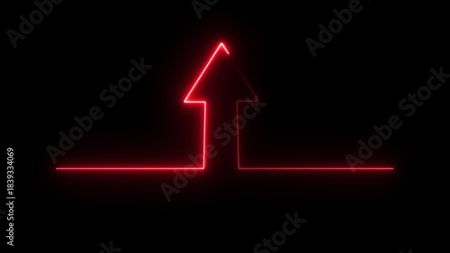 Neon business graph animation. Glowing neon arrow business graph icon animation on black background.