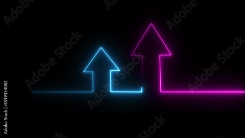 Neon business graph animation. Glowing neon arrow business graph icon animation on black background.