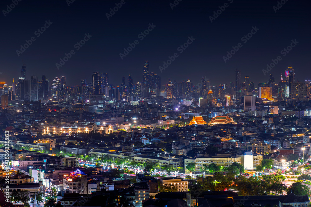 Fototapeta premium night light city of bangkok cityscape with Twilight night background bangkok city, Thailand