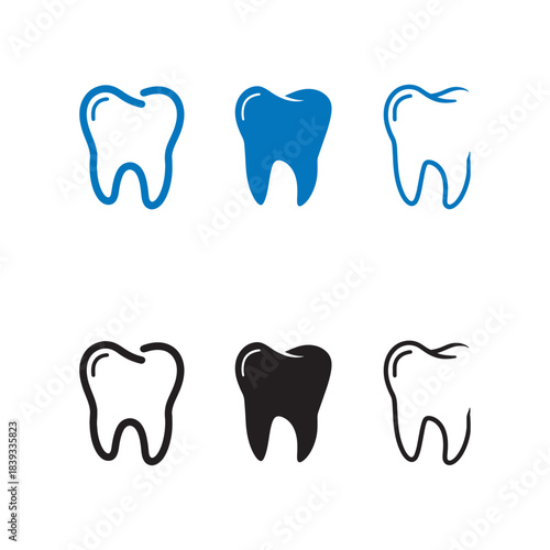 Vector Tooth Icons Set: Dental Care, Oral Hygiene, and Dentistry Symbols in Line and Glyph Styles