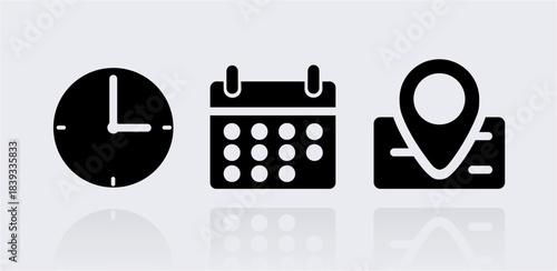 Date Time Venue icon vector set location calendar clock flat modern