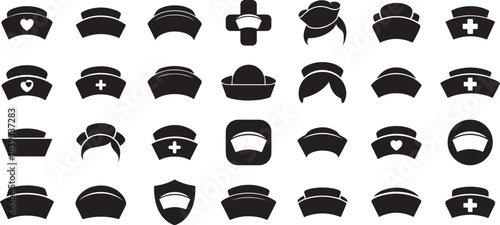 Nurse hat icons set of medical cap silhouette vector icon collection
