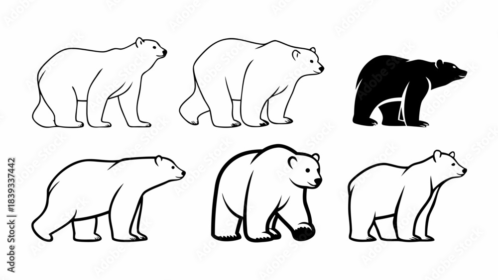 Obraz premium Bear Poses Collection Vector Illustration
