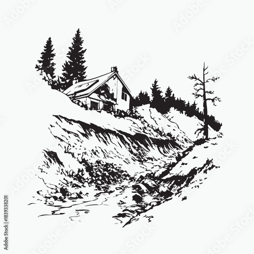 vector illustration of landslide disaster