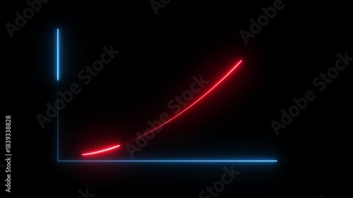 Neon business graph animation. Glowing neon arrow business graph icon animation on black background.